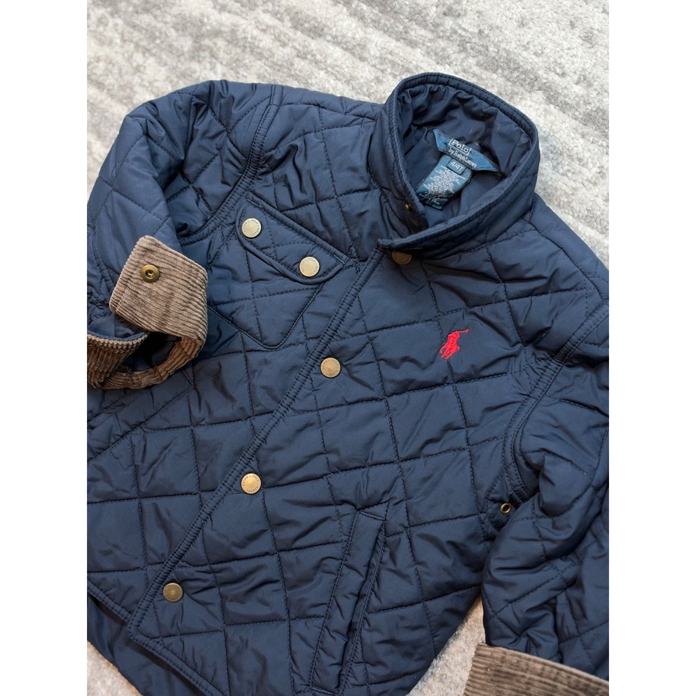 Polo Ralph Lauren Quilted Jacket Boys 4T Navy Blue Corduroy Trim Barn Coat